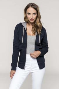 Sweat-shirt kariban met contrasteren capuchon met rits voor dames